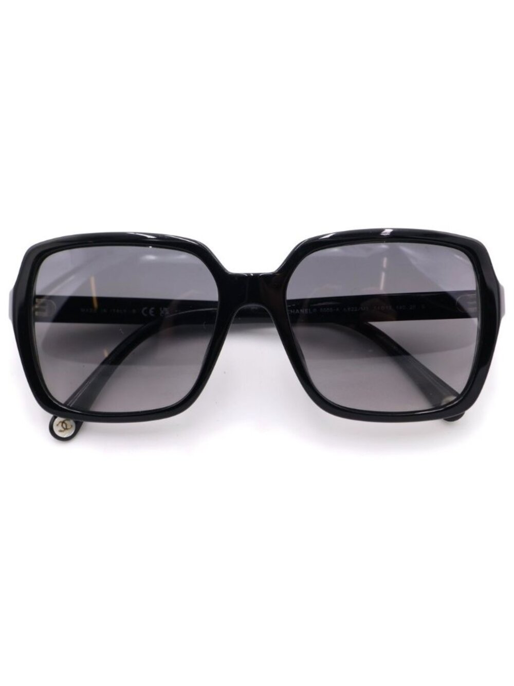 ★SOLD★ Chanel Polarized Sunglasses Squareshape Gold Logo Black Eyewear - Picture 1 of 6